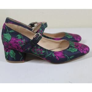 Via Spiga Alana Jacquard Purple Floral Mary Jane Pumps Sz 8.5M